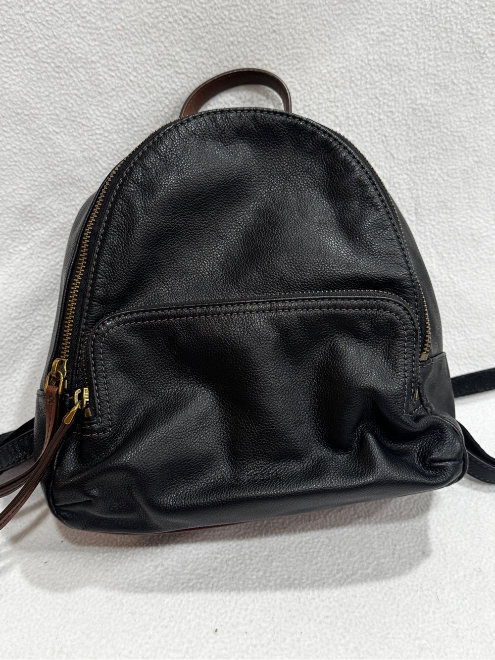 Fossil Black Leather Mini Backpack with Brown Accents